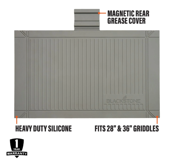 Blackstone grill mat with text highlighting features on a white background