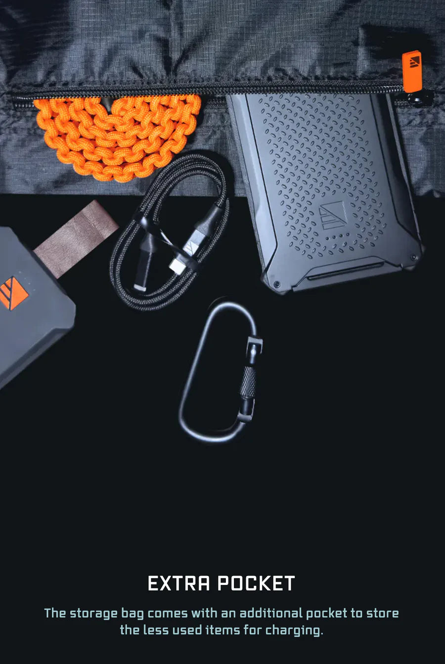 Two lightweight aluminum stakes and locking carabiners to secure Spectre panels in windy conditions.