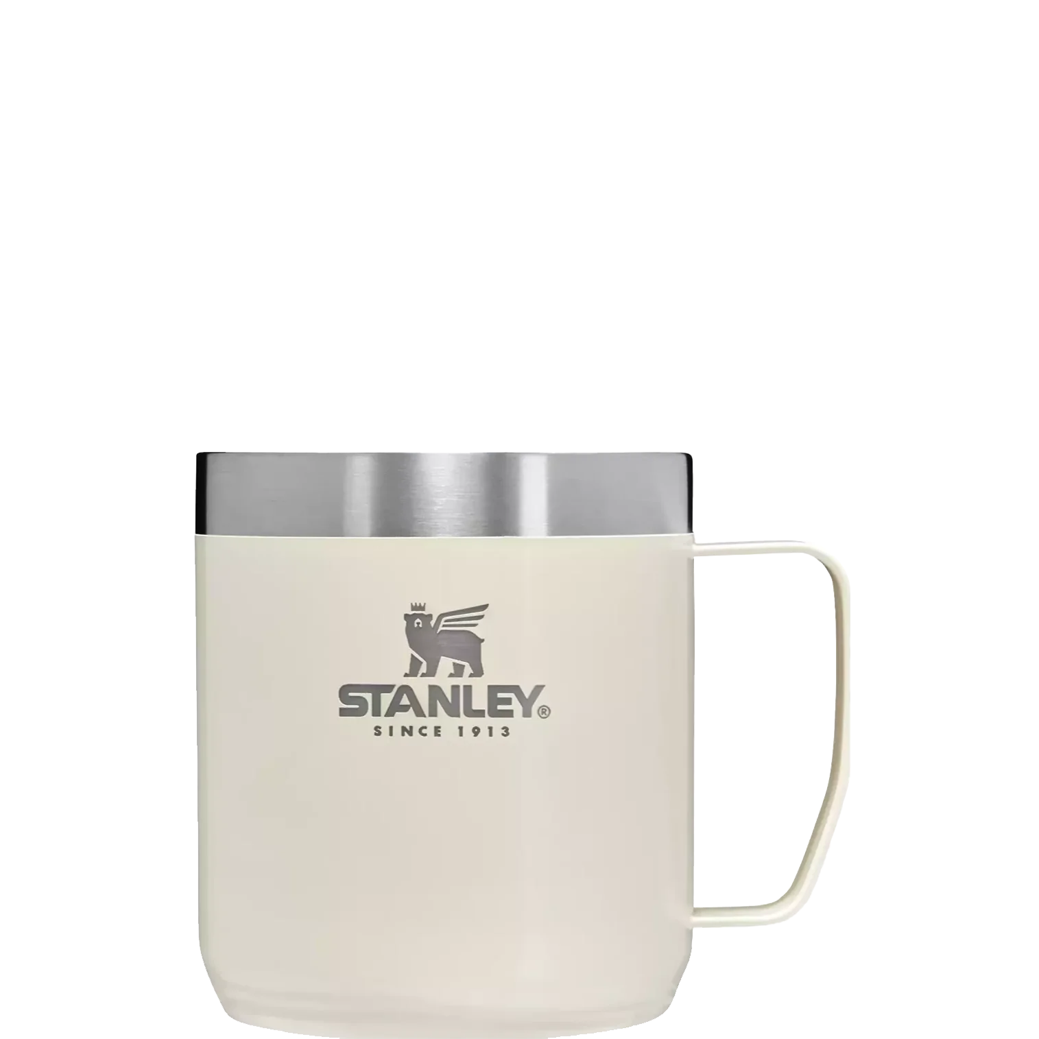 A durable 12 oz stainless steel mug with double-wall vacuum insulation.