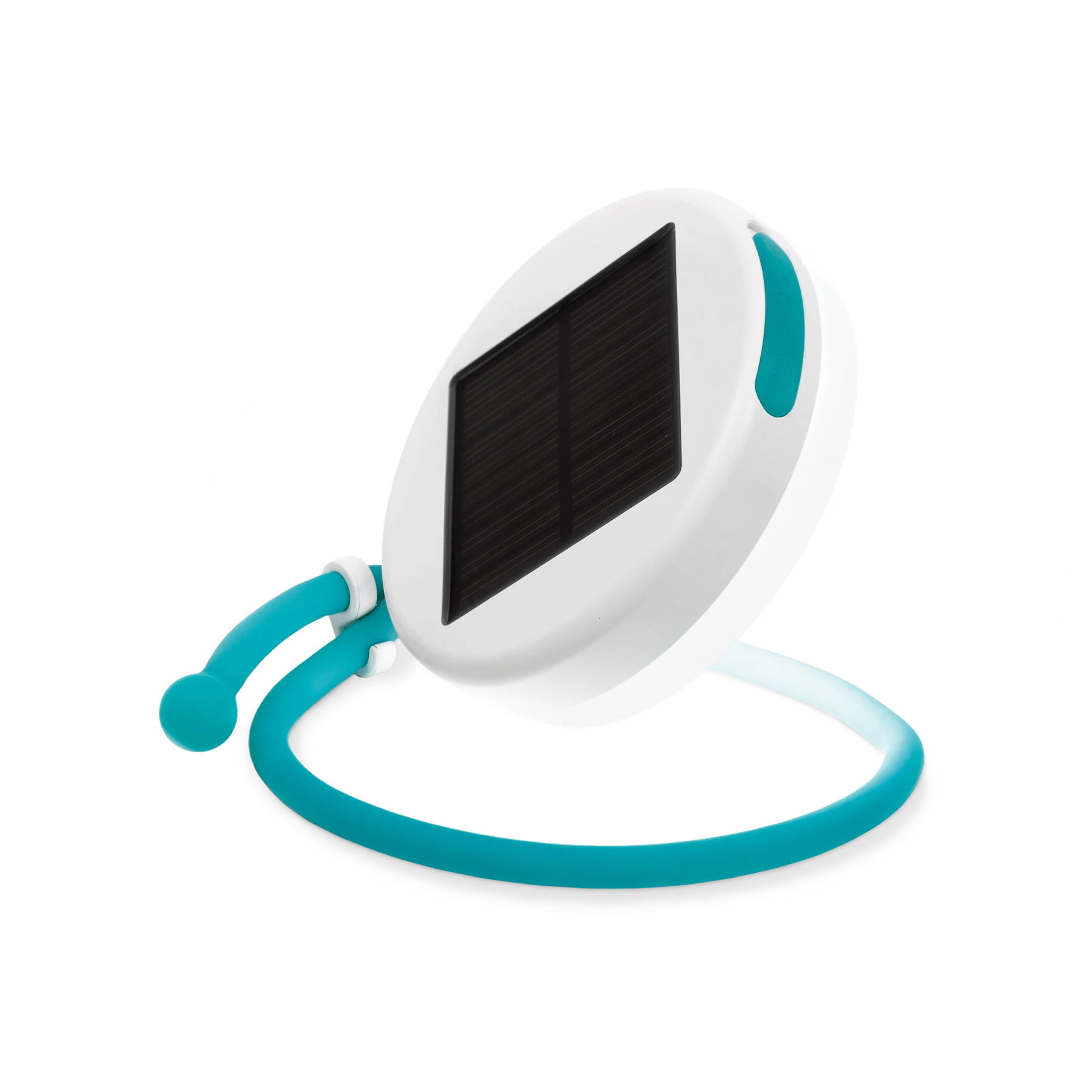 White and blue solar-powered device on a white background