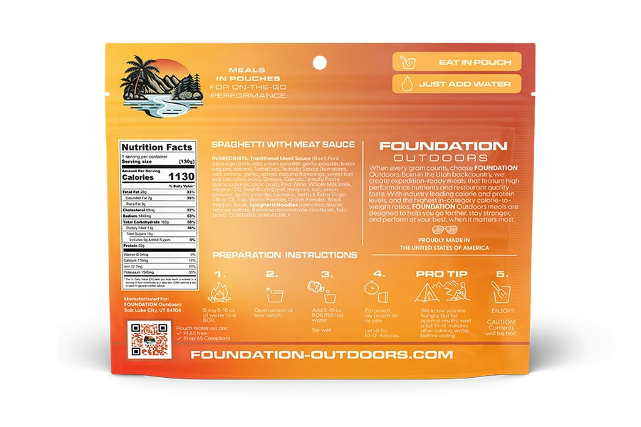 Freeze-dried spaghetti with seasoned beef and Italian sausage