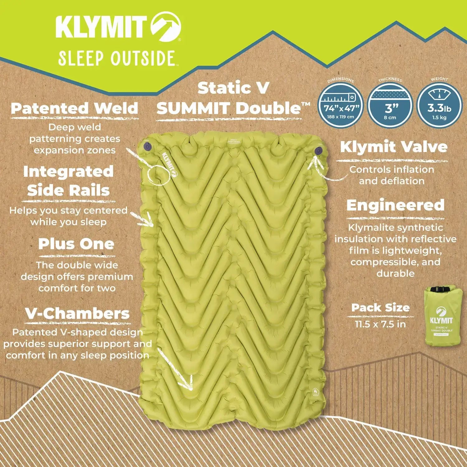 Sleeping pad with raised side rails to keep sleeper centered