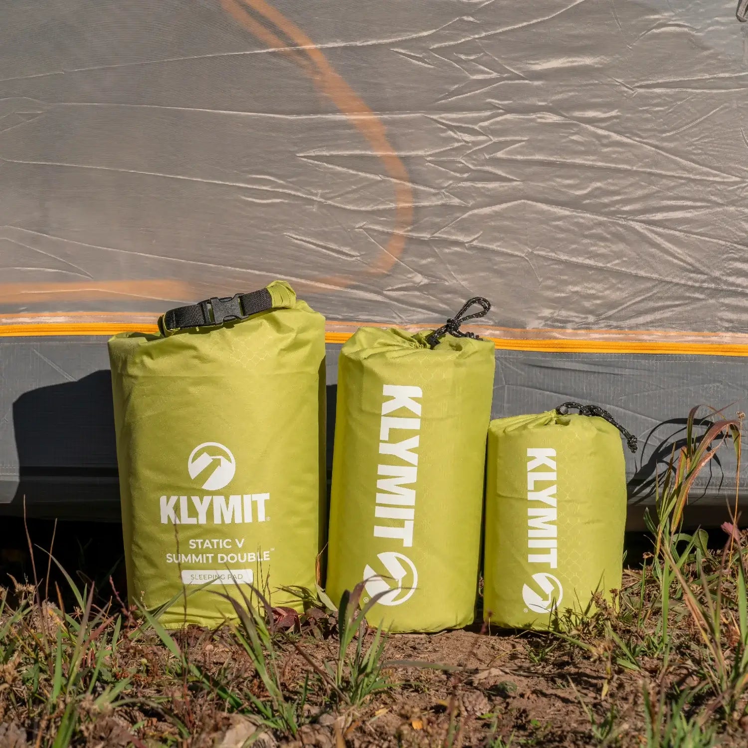 Compact ultralight sleeping pad packed in stuff sack