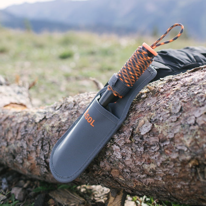 Stoke Shovel survival tool with tinder cord-wrapped handle and stainless steel construction