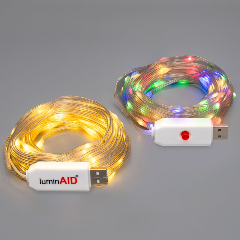 32-foot USB-powered string lights with 100 LED bulbs, available in warm white and multi-color options
