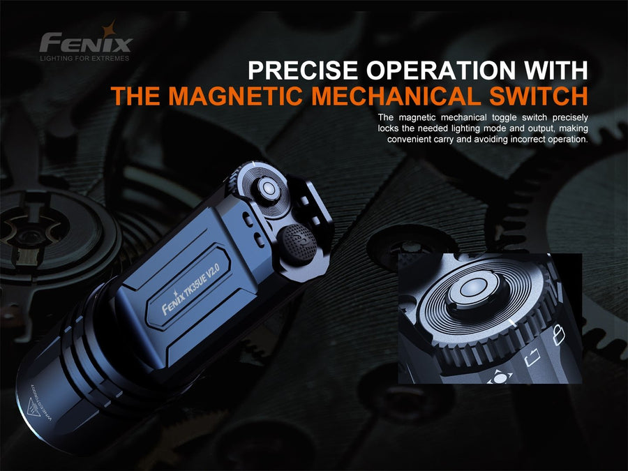 Close-up of Fenix TK35UE V2.0 mechanical mode selector switch
