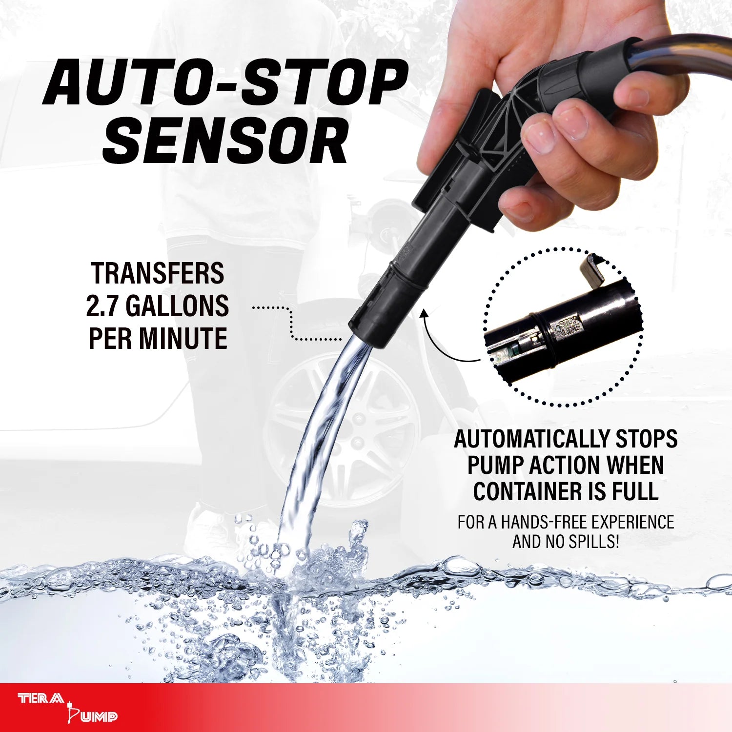 Battery powered pump compatible with 3 to 5 gallon gas cans