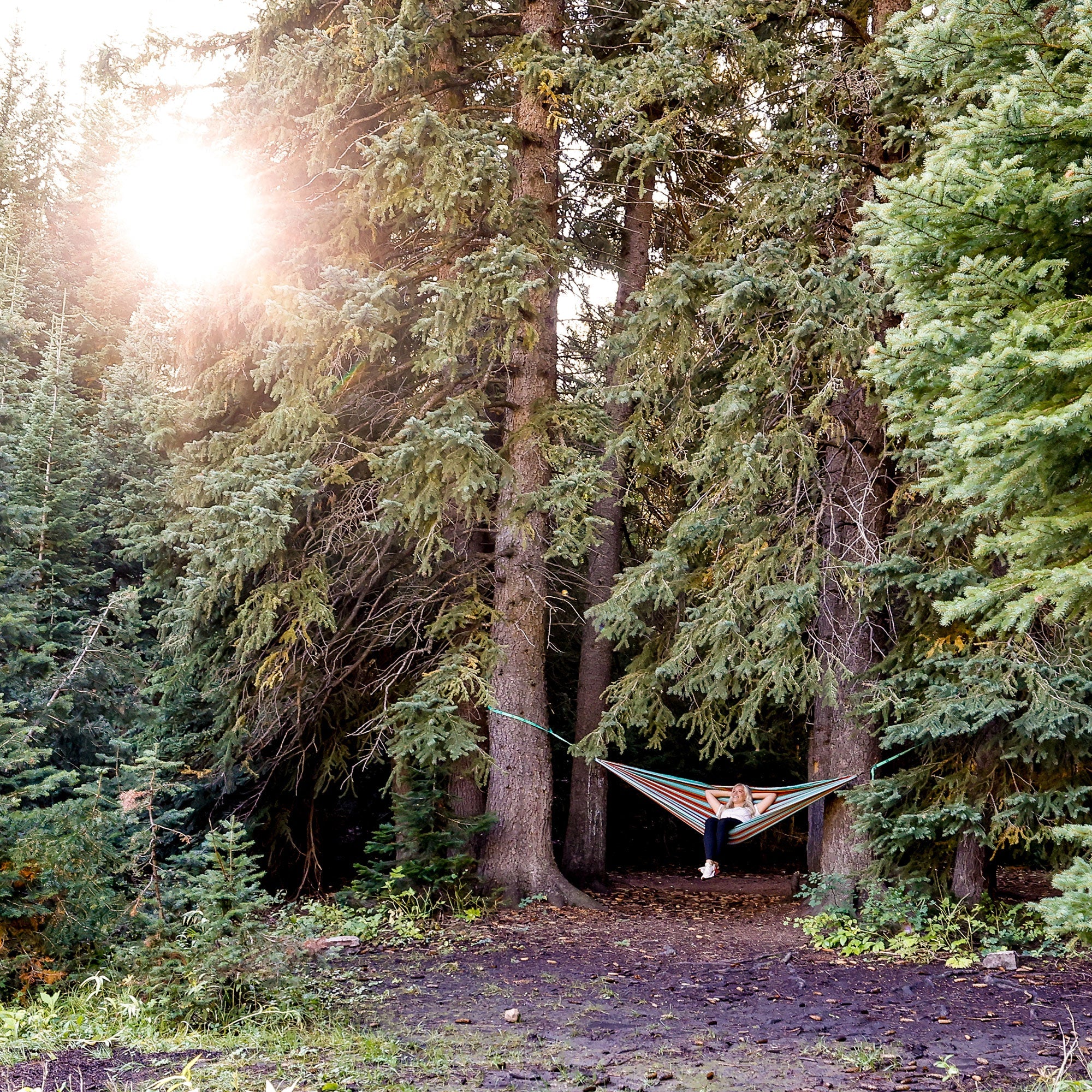 Compact explorer hammock with durable ripstop nylon and included aluminum carabiners
