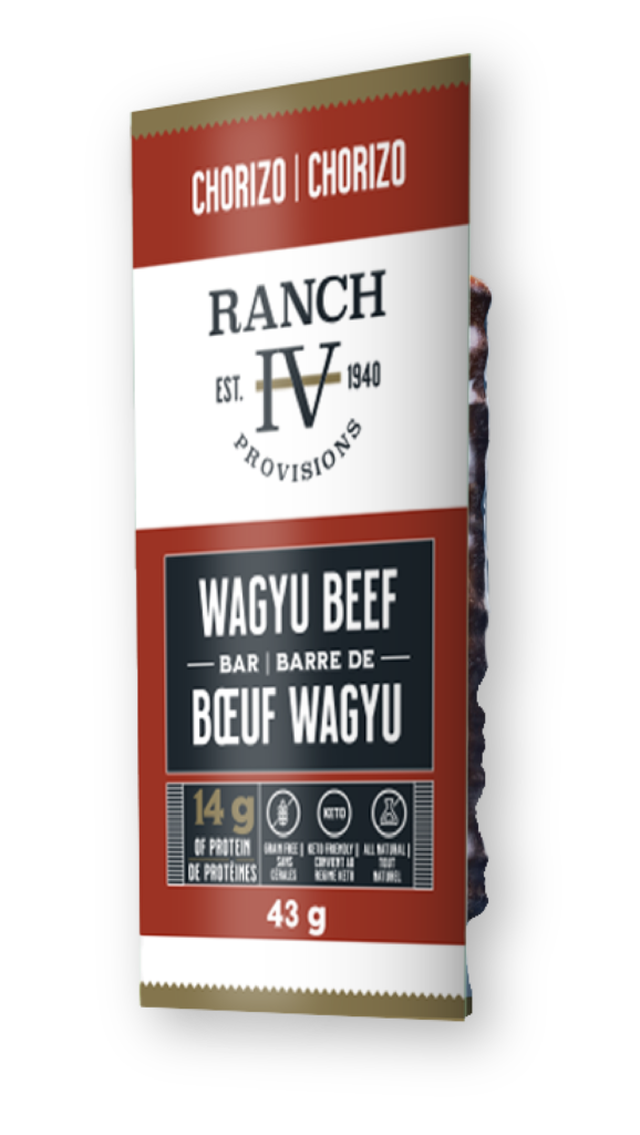 Chorizo meat bars made with Alberta Wagyu beef offering 14g of protein per bar for on-the-go snacking