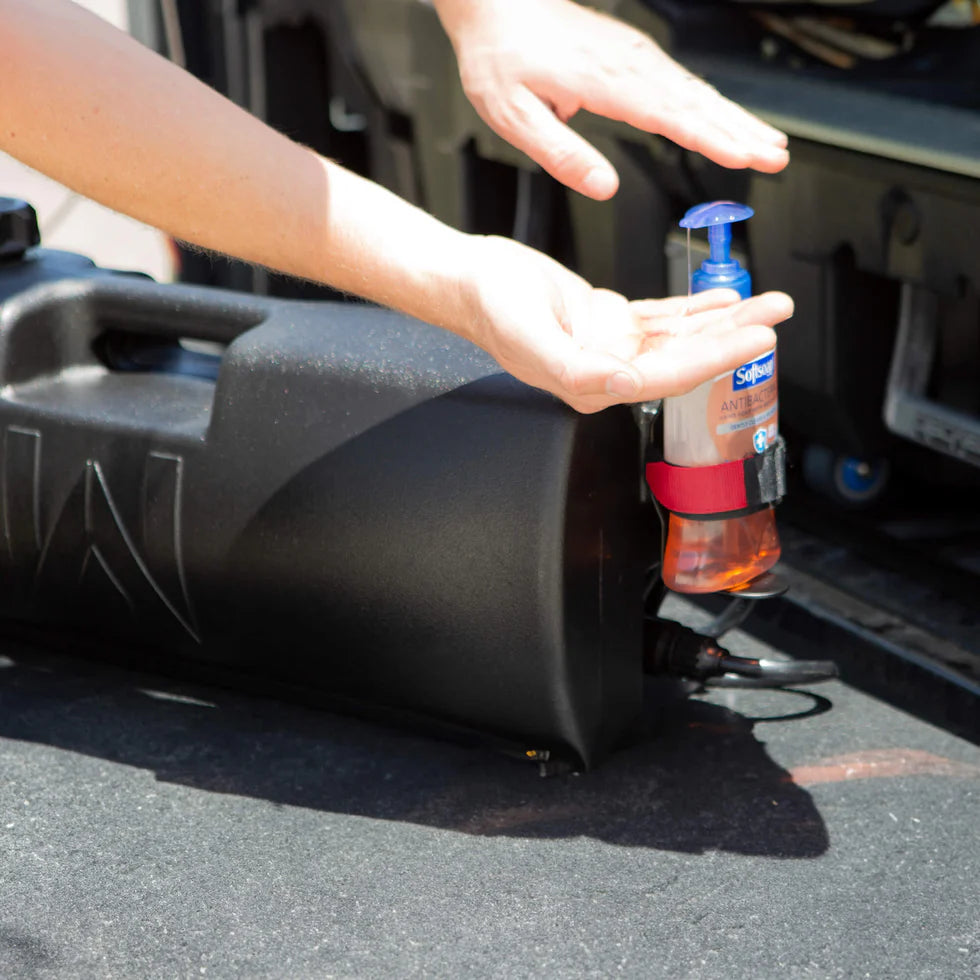 Side view of the compact WaterPORT™ Soap Holder, measuring 2 x 1 x 3 inches, made of stainless steel