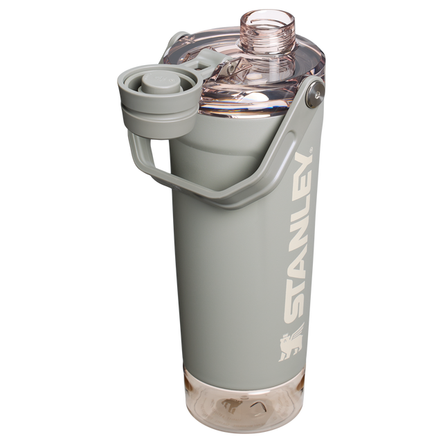 Sage Grey stainless steel Activate protein shaker bottle with storage