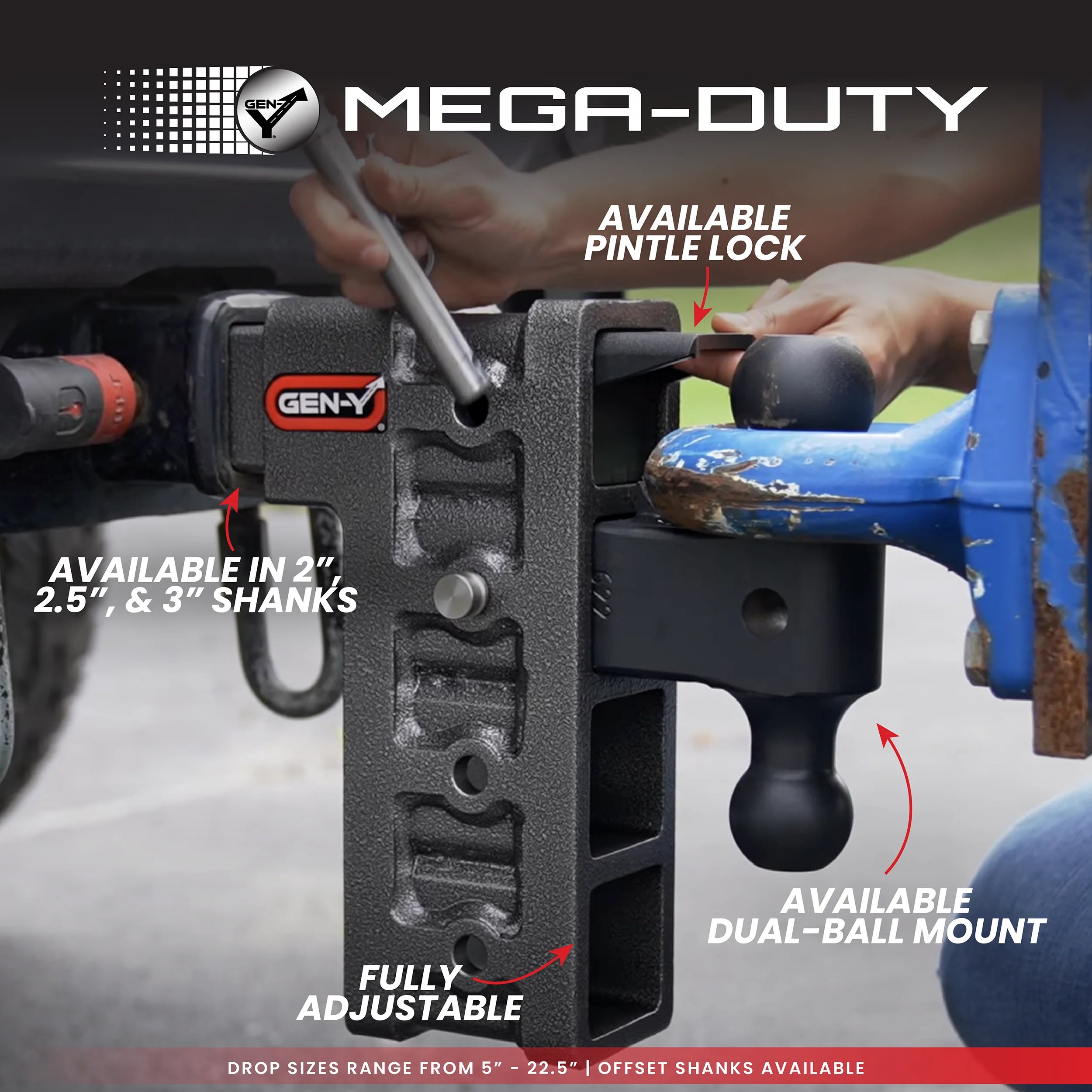 Fully adjustable GEN-Y MEGA-DUTY hitch with 2-inch and 2-5/16-inch balls