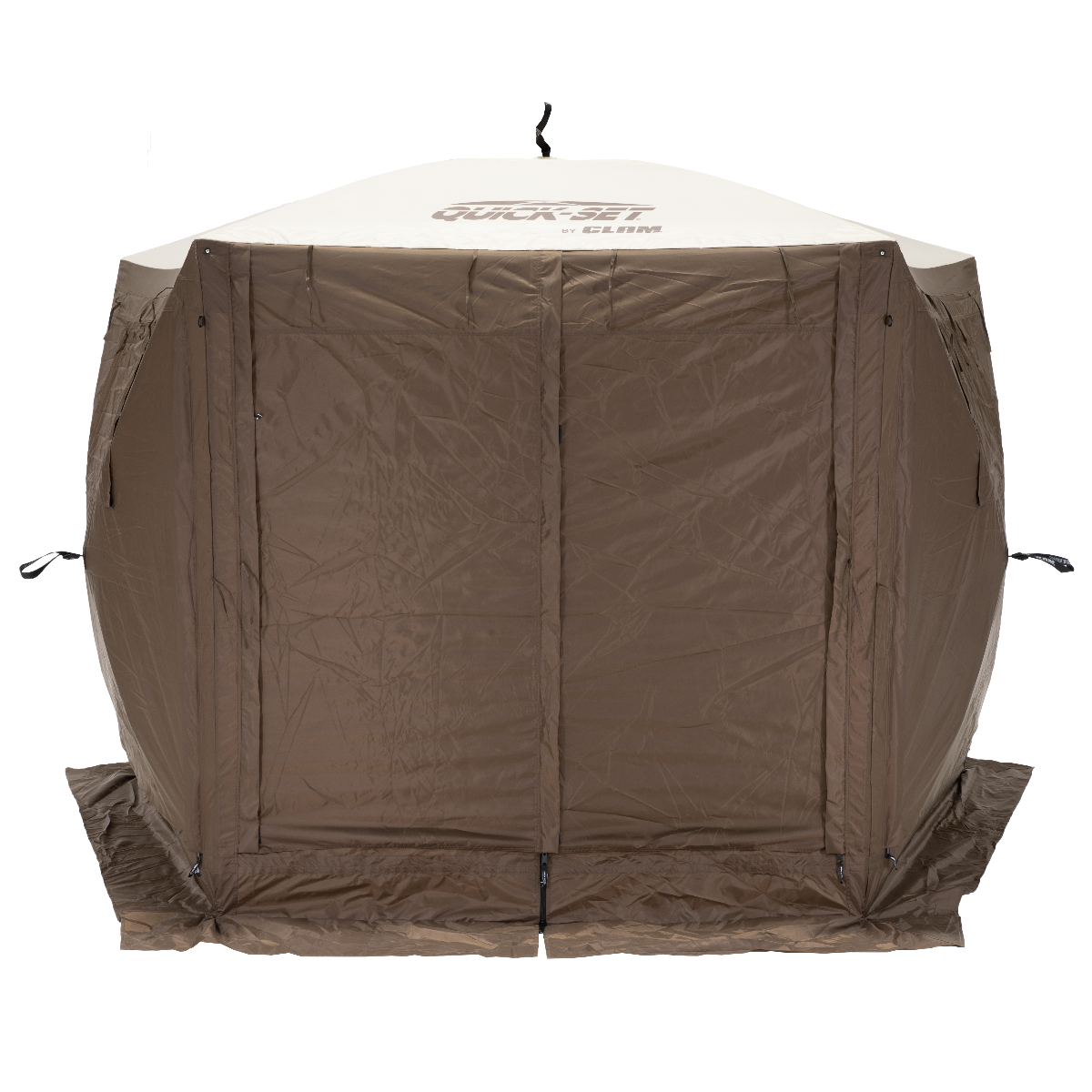 Built-in wind panels on the Quick-Set Adventure tent, rolled down for wind, rain, and sun protection
