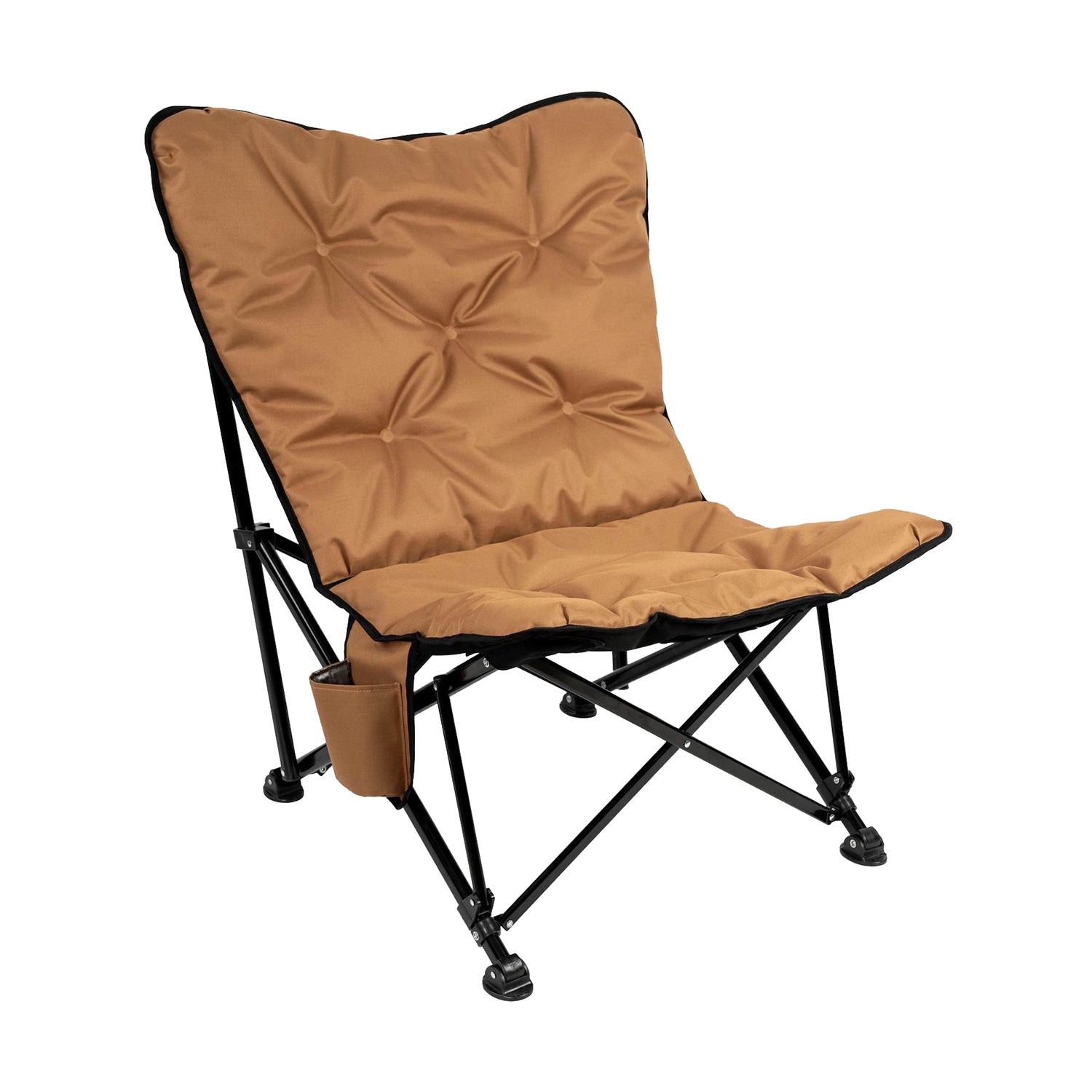 Side view of the Aurora Padded Chair showing an insulated cup holder, designed to keep drinks cool during outdoor activities.