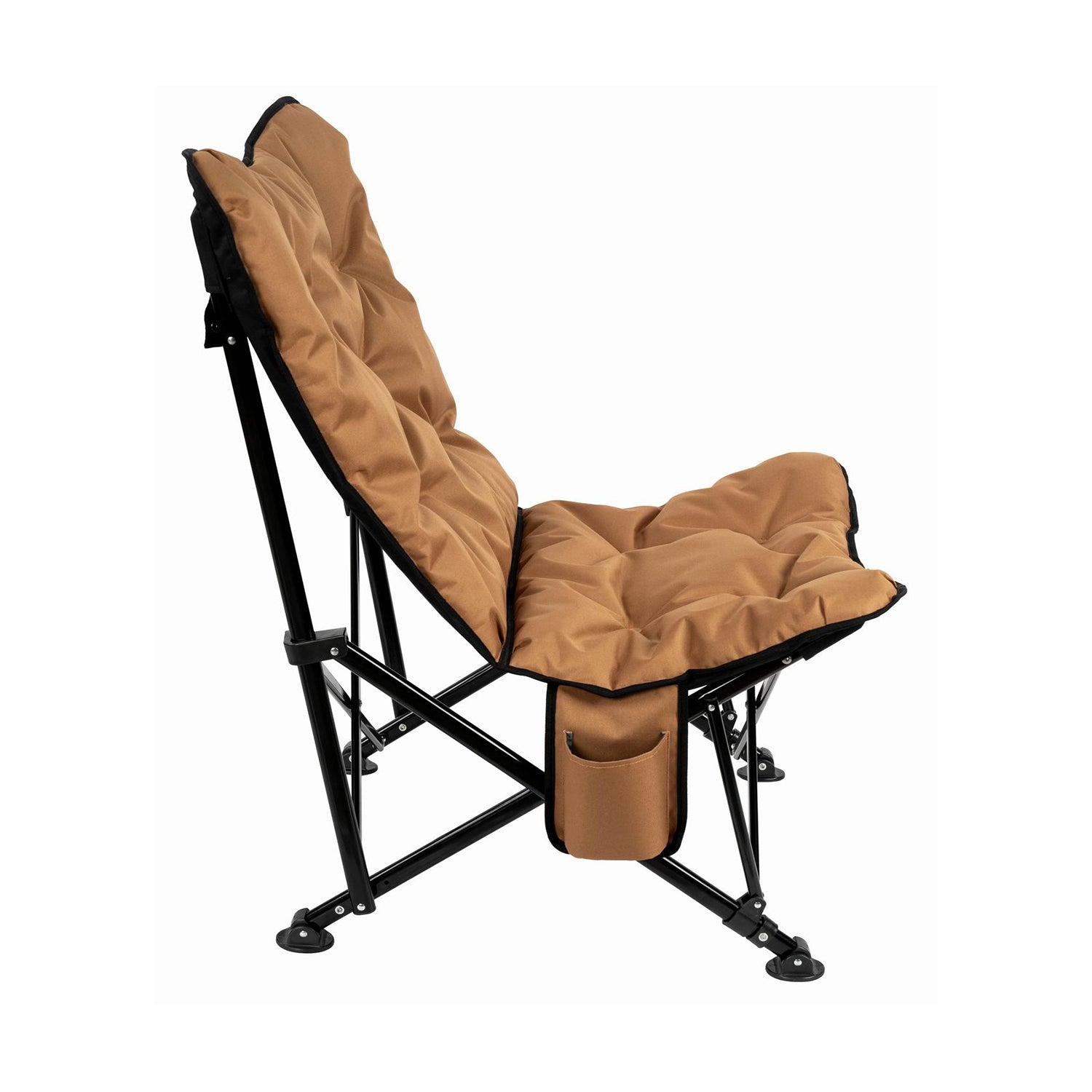 Side view of the Aurora Padded Chair showing an insulated cup holder, designed to keep drinks cool during outdoor activities.
