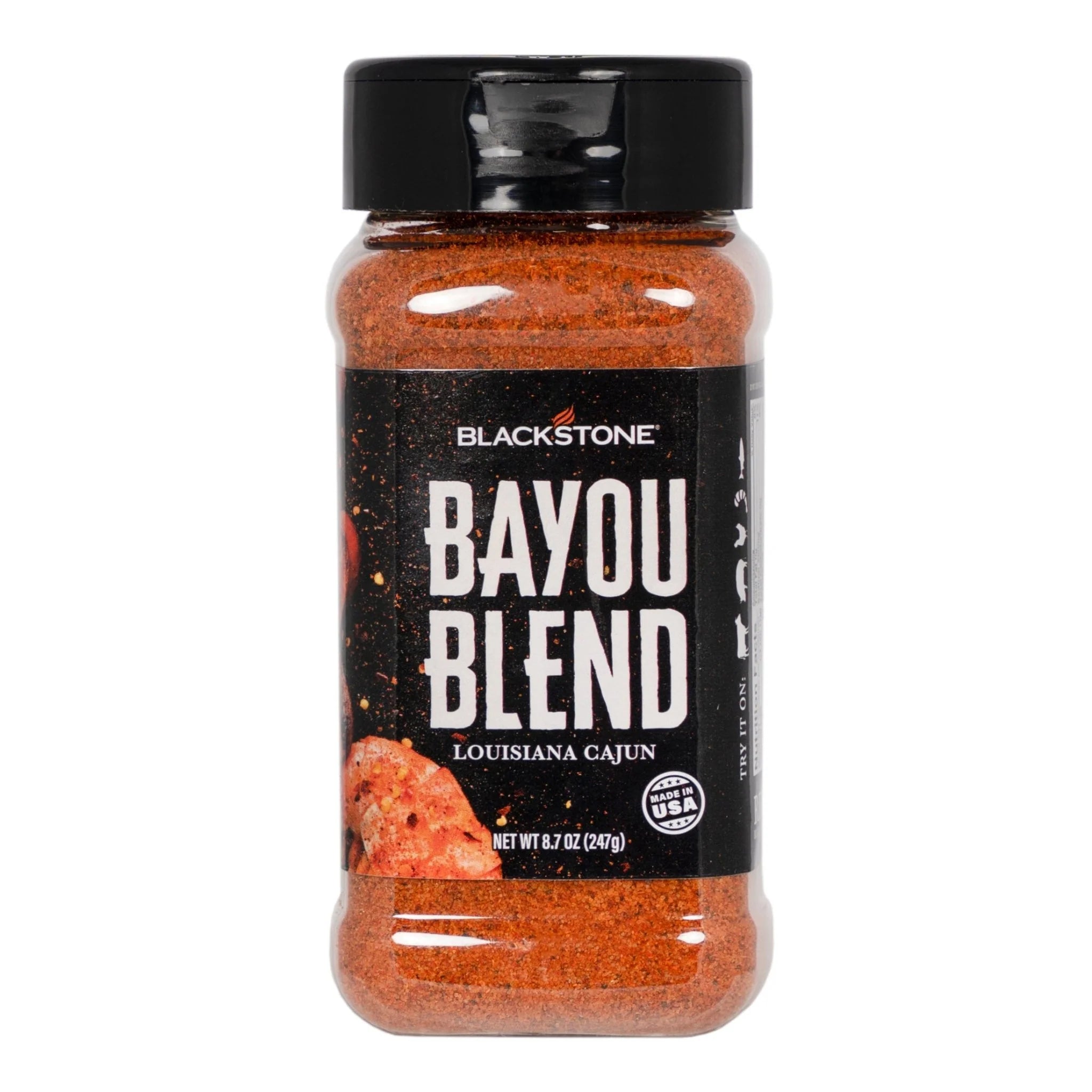 Blackstone Bayou Blend seasoning bottle for Cajun style grilling