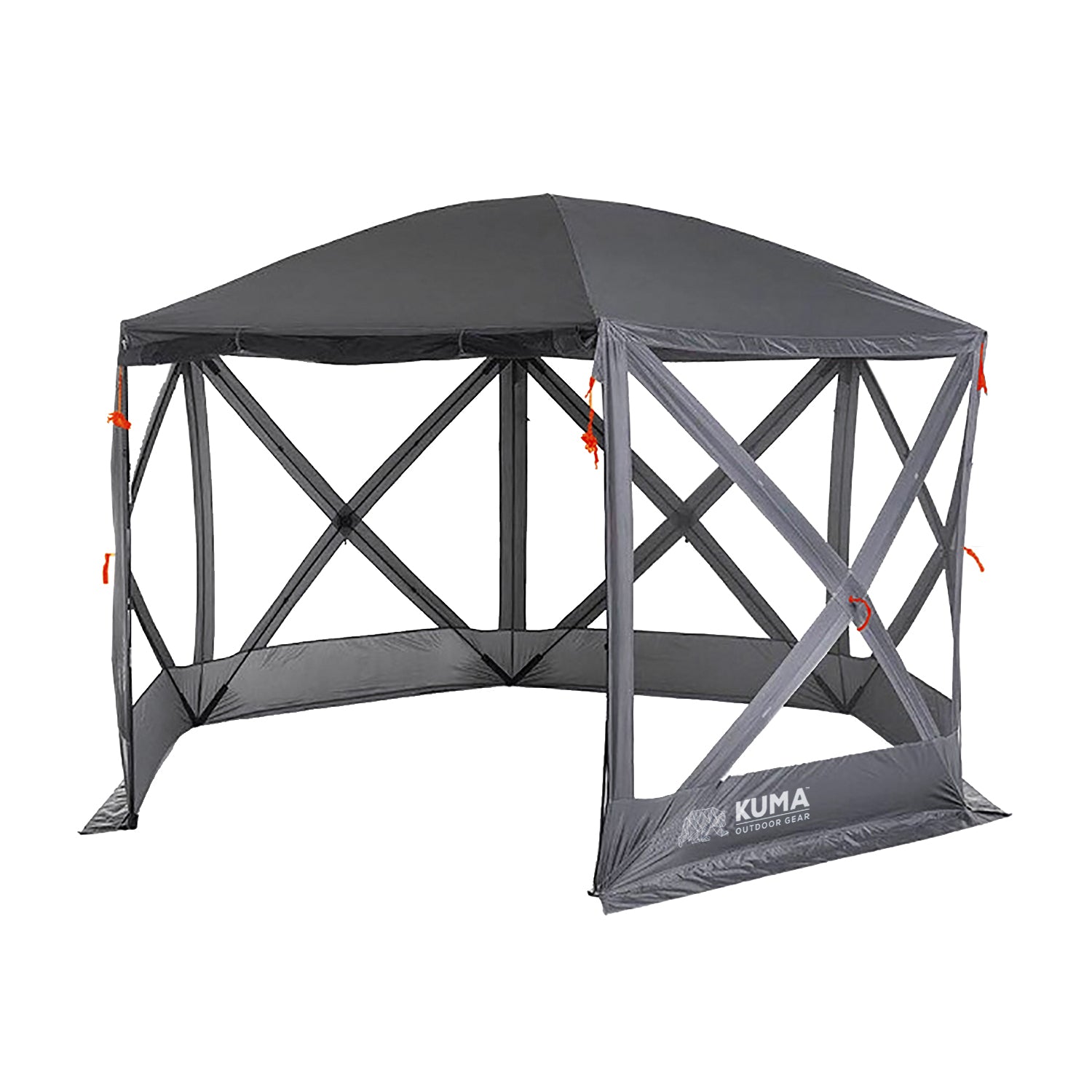 Bear Den Gazebo - quick setup outdoor shelter with reinforced corners, mesh walls, and roll-up front door.