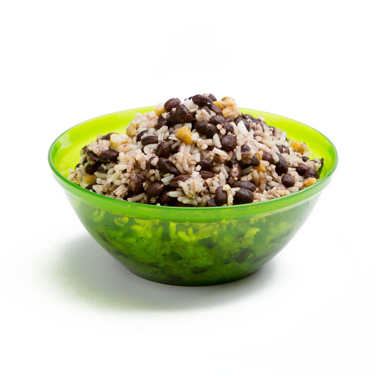 Vegan freeze-dried coconut rice meal with black beans and banana