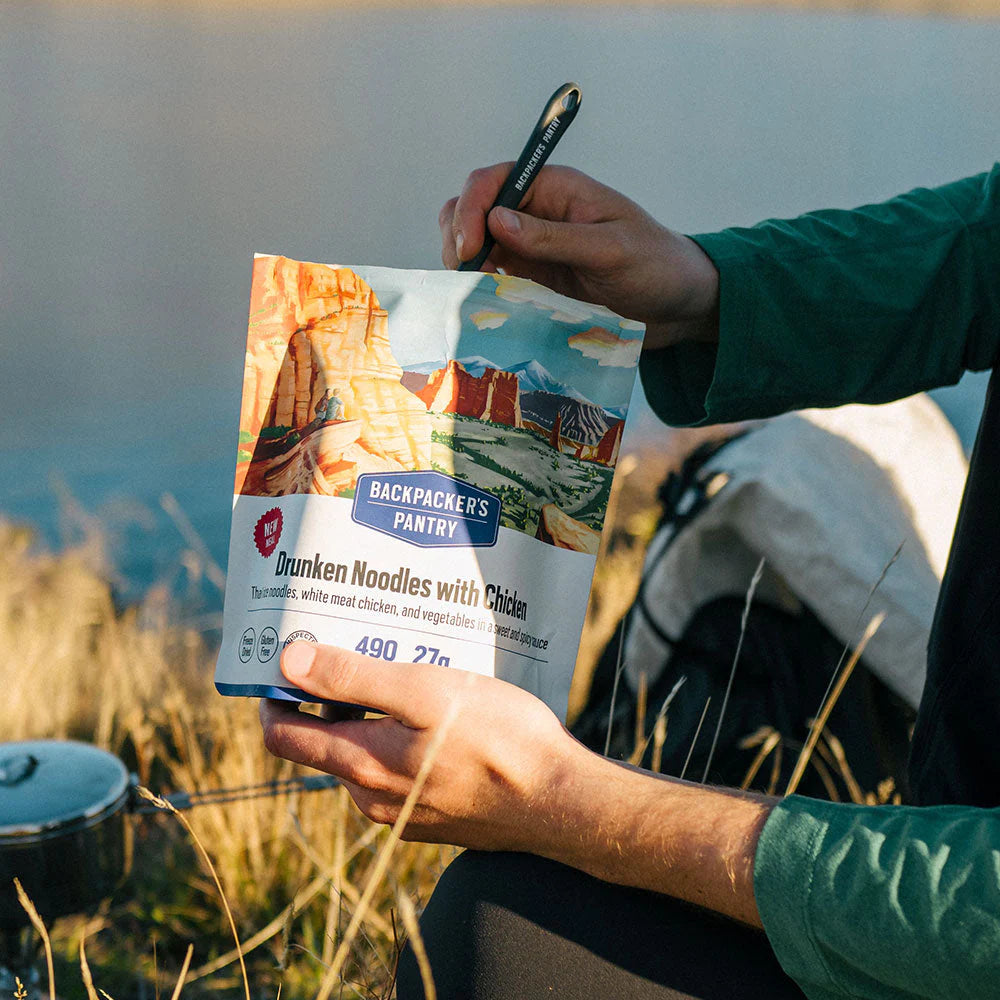 Freeze-dried chicken noodle meal for camping and backpacking
