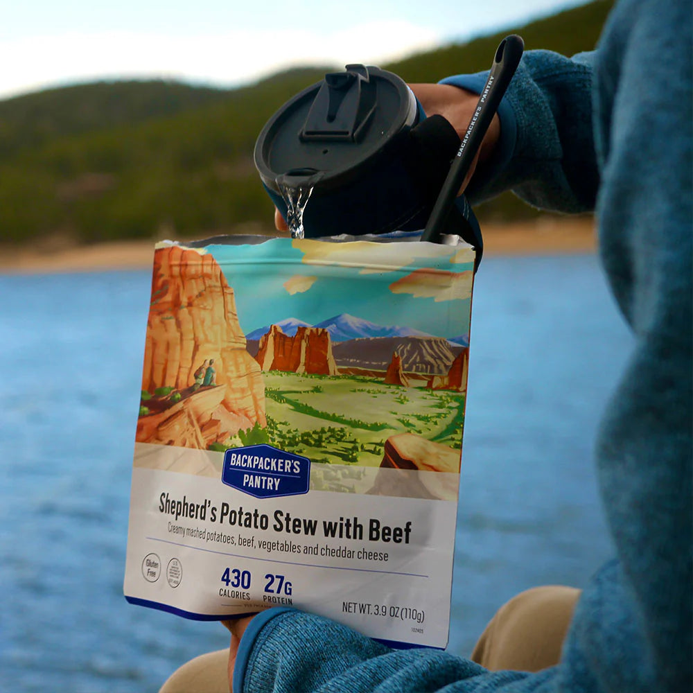 Freeze-dried beef stew with mashed potatoes for camping