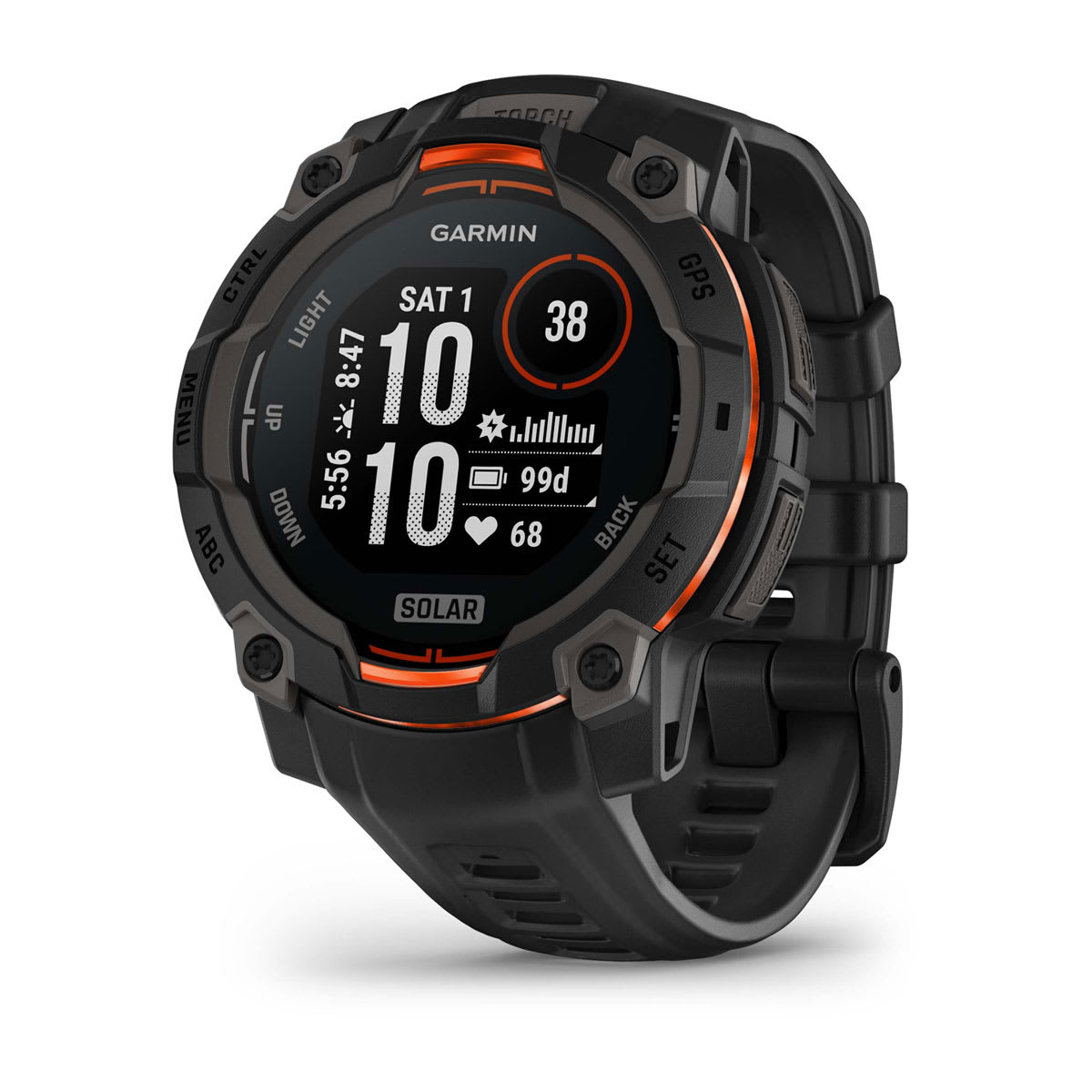 Rugged GPS smartwatch with solar charging for unlimited battery life in smartwatch mode.