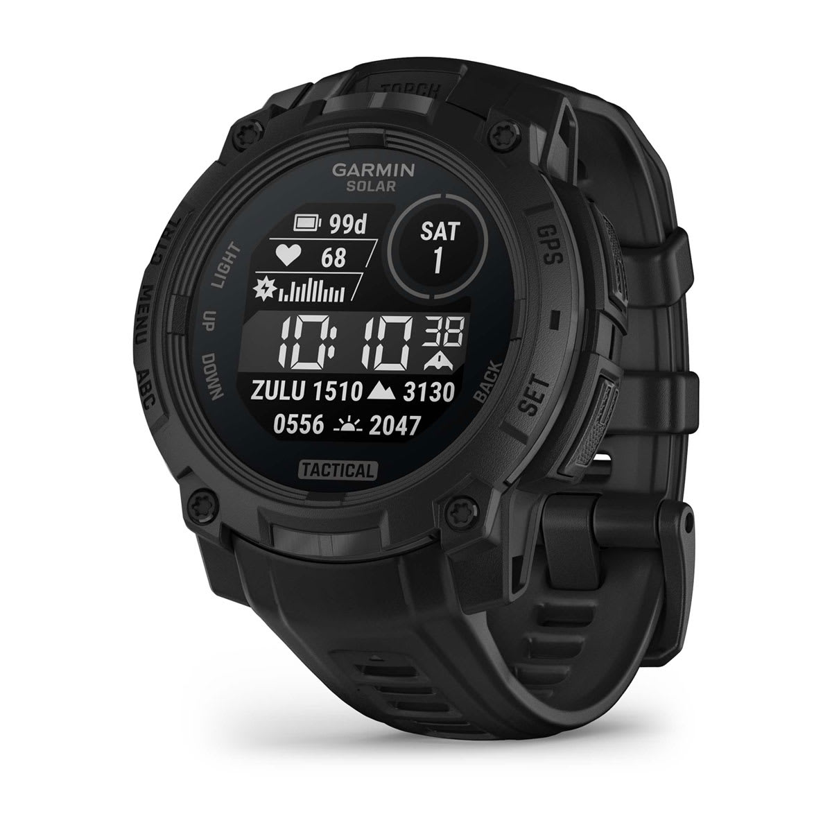 Garmin Instinct 3 Tactical Edition rugged GPS smartwatch with solar charging lens and metal bezel