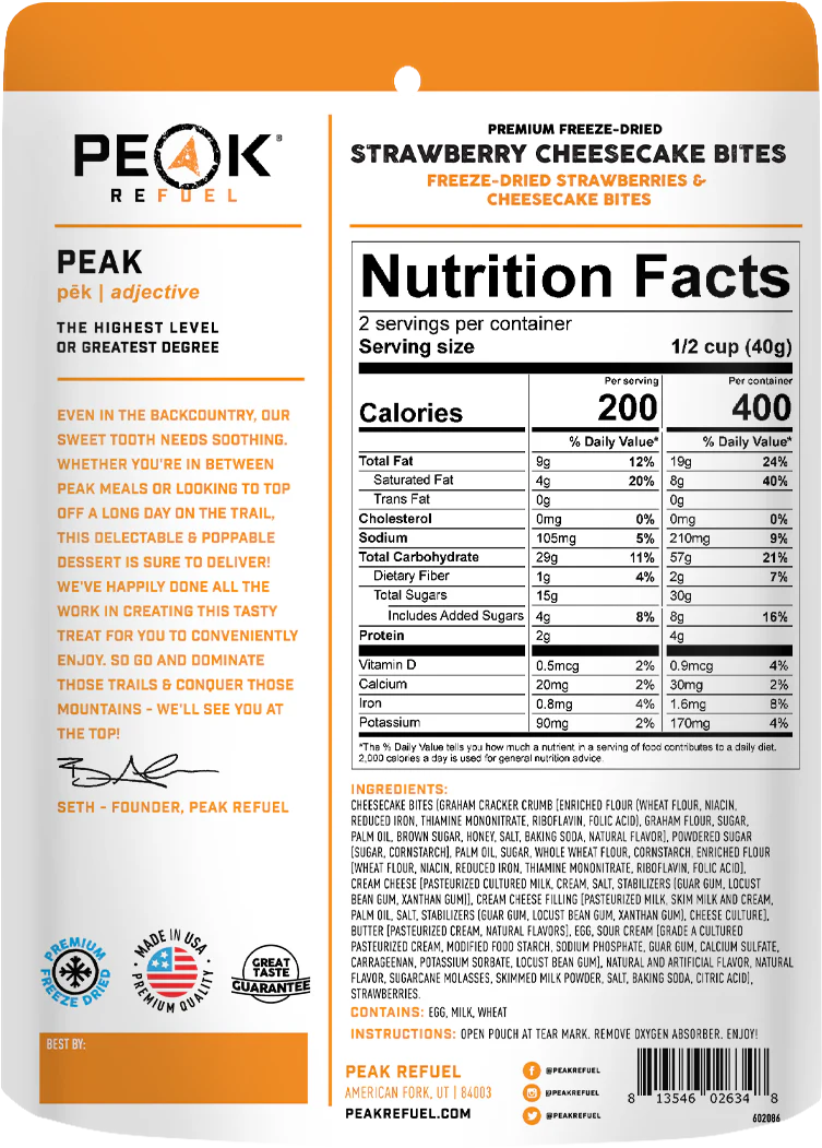Freeze dried strawberry cheesecake bites camping and backpacking snack