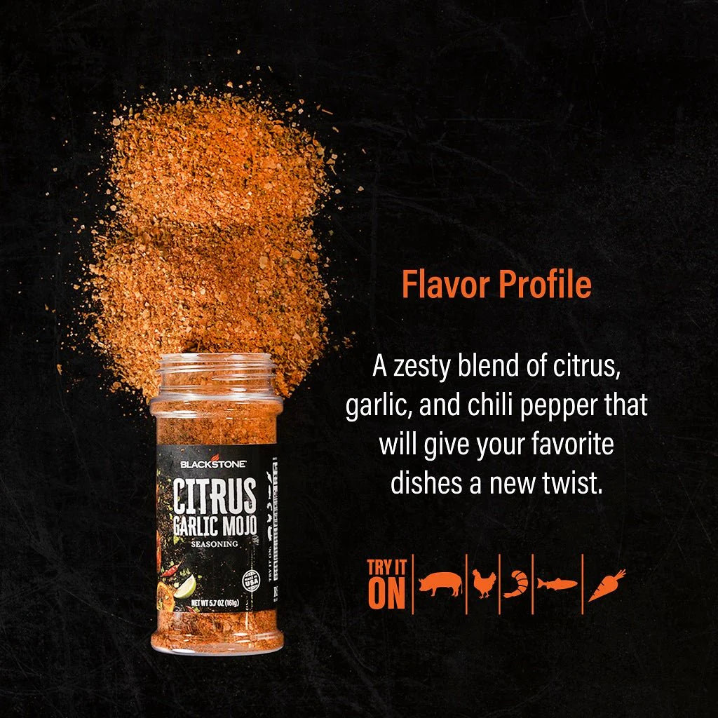 Blackstone citrus chili seasoning for grilled meats vegetables and seafood