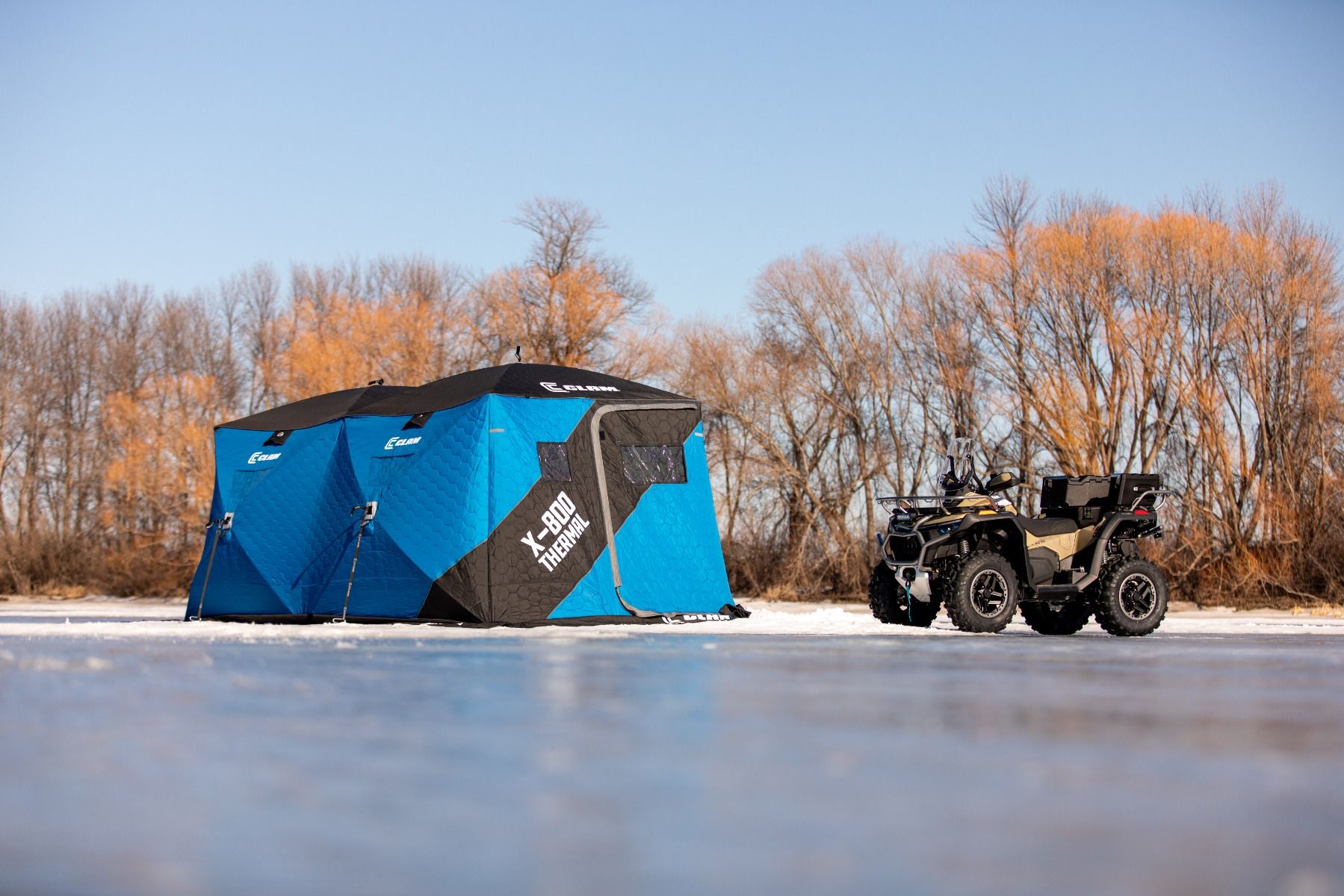 Clam X-Series thermal hub shelter with 128 square feet fishable area