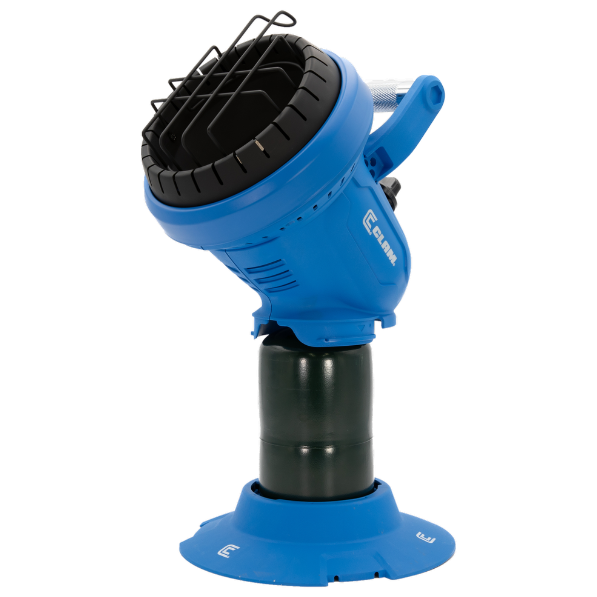 Clam CH-4200 Portable Propane Radiant Heater with foldable legs for stability.