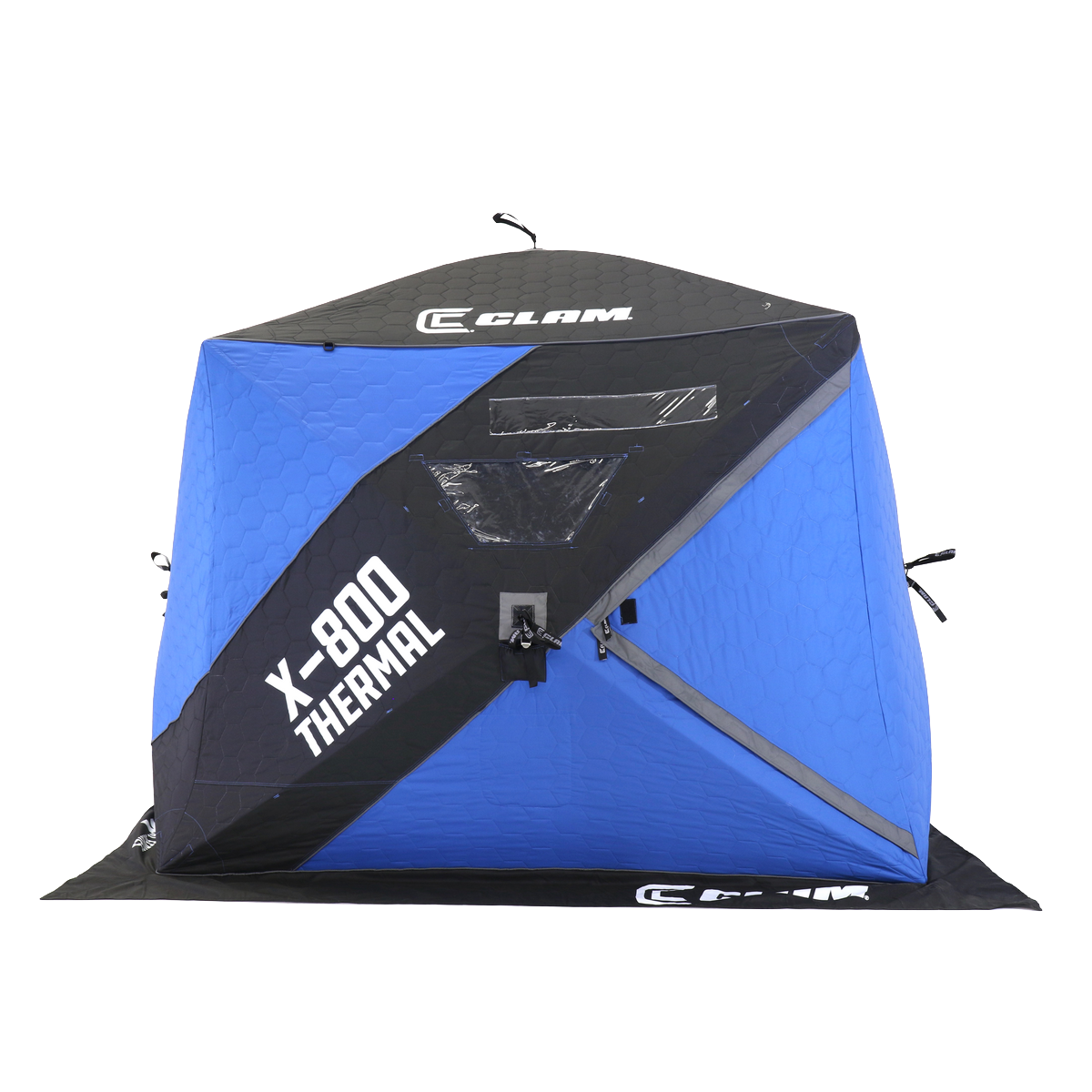 MaxEntry door system on Clam X-800 hub shelter for easy entry and snow banking