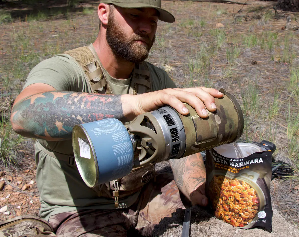 Freeze dried beef pasta marinara camping food with noodles and tomato sauce