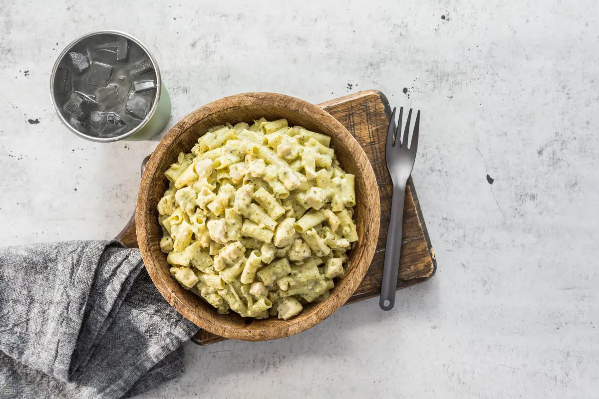 Peak Refuel chicken pesto pasta outdoor dinner with real white chicken