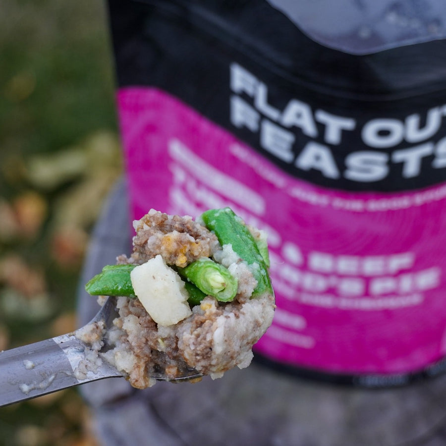 Freeze-dried shepherd’s pie with beef green beans and cheddar cheese