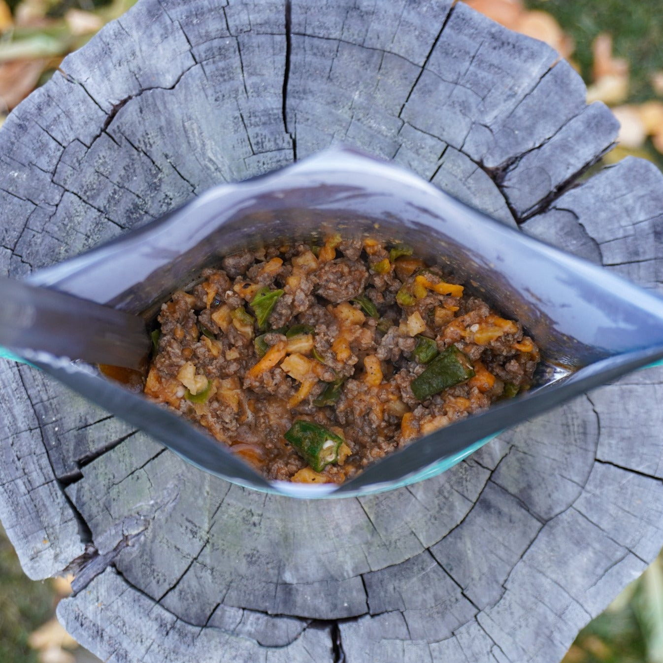 High protein freeze-dried chili meal with beef zucchini and cheddar