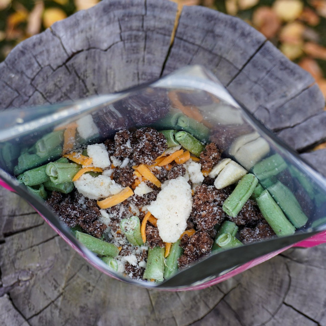 Freeze-dried beef shepherd’s pie with mashed turnip and cheddar cheese