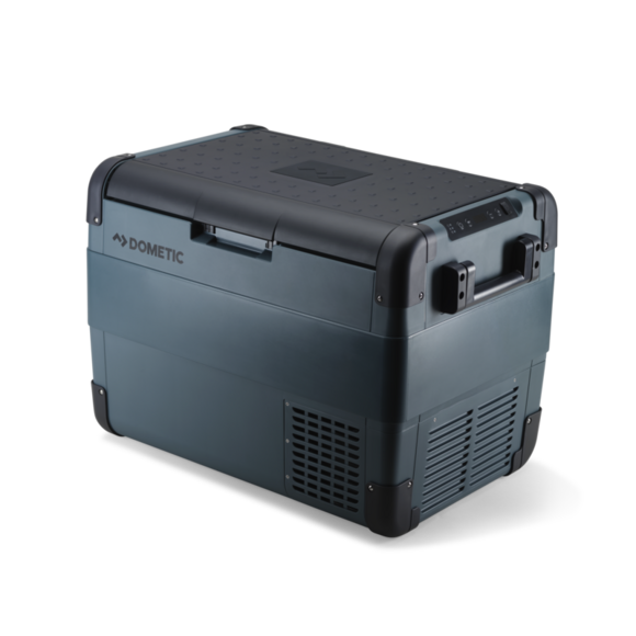Dometic CFX2 57L portable electric cooler with lid closed, 84-can capacity, ocean color