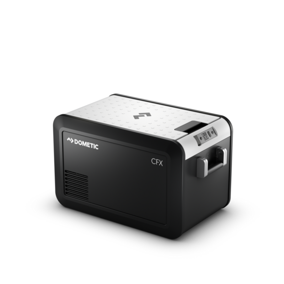 Interior view of the Dometic CFX3 35 cooler filled with food and drinks, highlighting its generous 36-liter storage capacity.