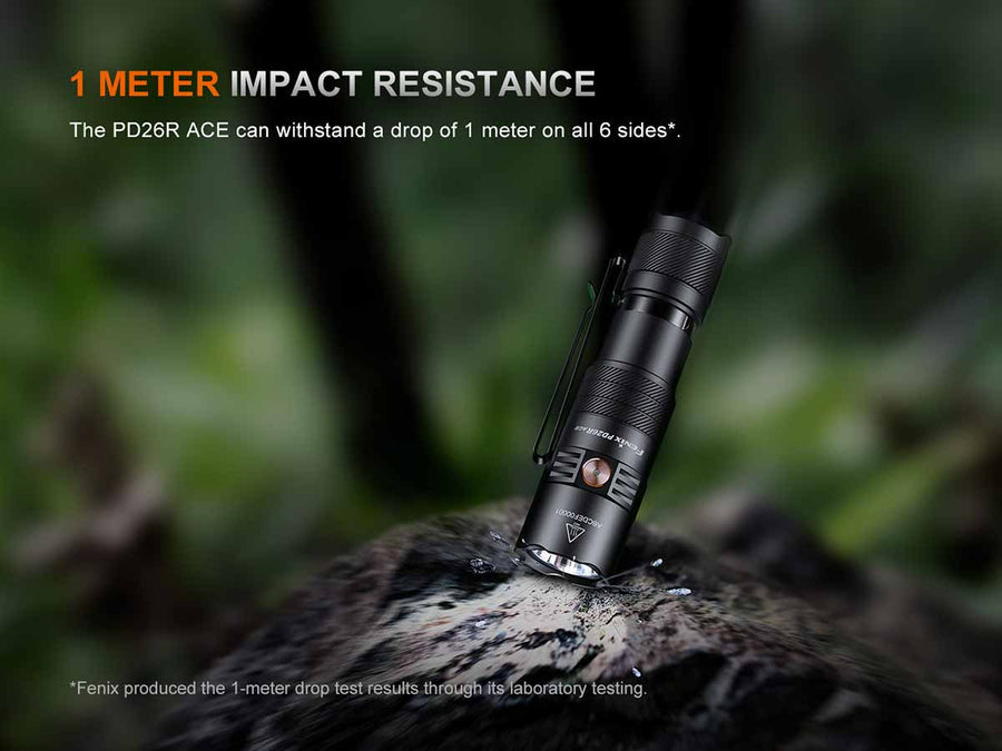 Fenix PD26R ACE flashlight with anti-roll and anti-slip body design