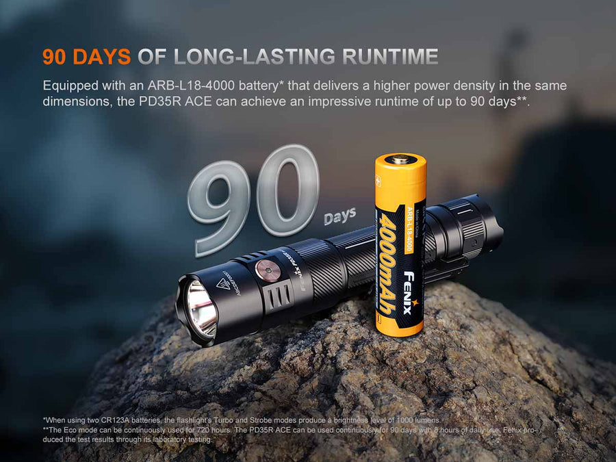 Fenix PD35R ACE compact tactical flashlight with clip attachment