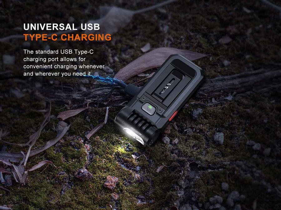 Black portable device with USB Type-C charging port on a natural background