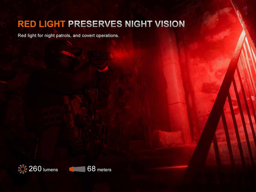 Battery level indicator lit on Fenix TK28R flashlight during use