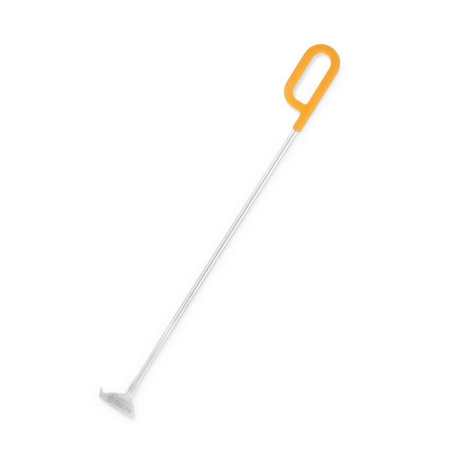 he poker's broad flat edge helps stoke fuel and ensure logs are properly stacked for ideal airflow while the curved point hooks onto the FirePit's fuel rack for easy adjustment to the charcoal or wood setting.