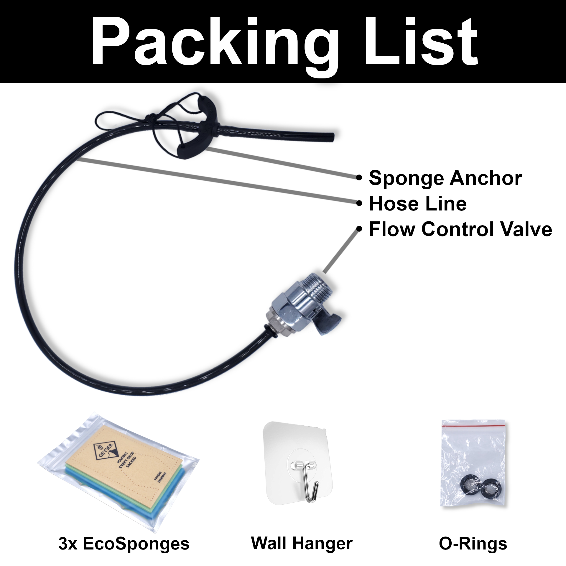 Parts of the ecoshower half kit