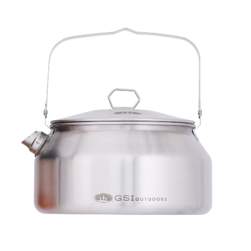GSI Outdoors Glacier Stainless 1 Qt tea kettle made from durable 18/8 stainless steel.