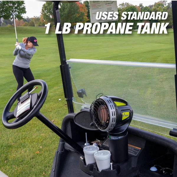 Portable 4000 BTU propane heater for outdoor golfing