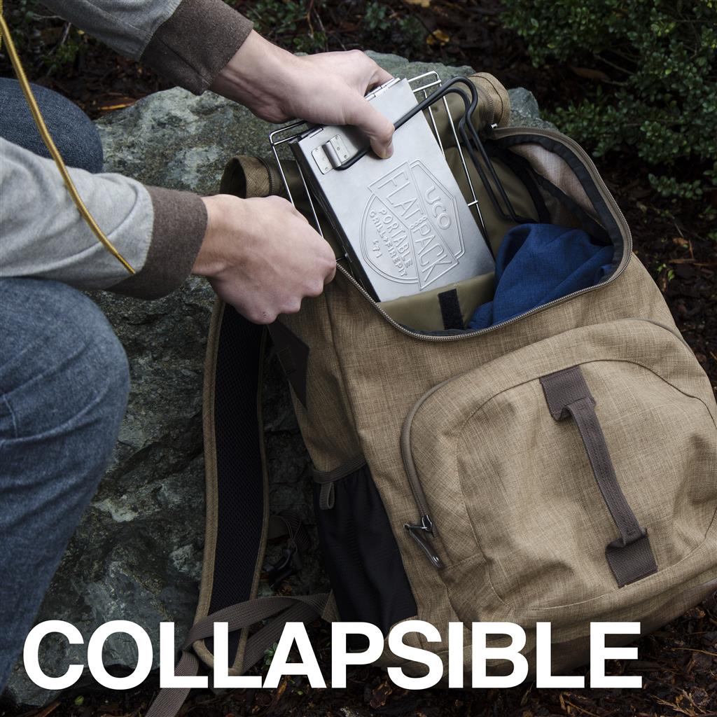 Mini Flatpack grill with side panels acting as windbreaks, ensuring stable and efficient grilling in breezy weather.