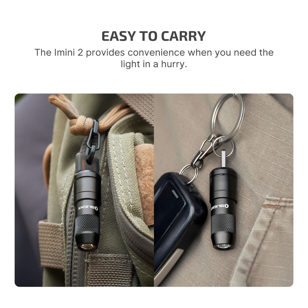 Olight iMini 2 keychain flashlight showing its compact aluminum alloy body