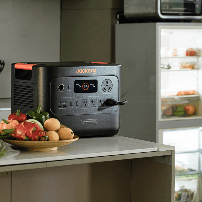 Jackery Explorer 3000 V2 powering refrigerator during power outage