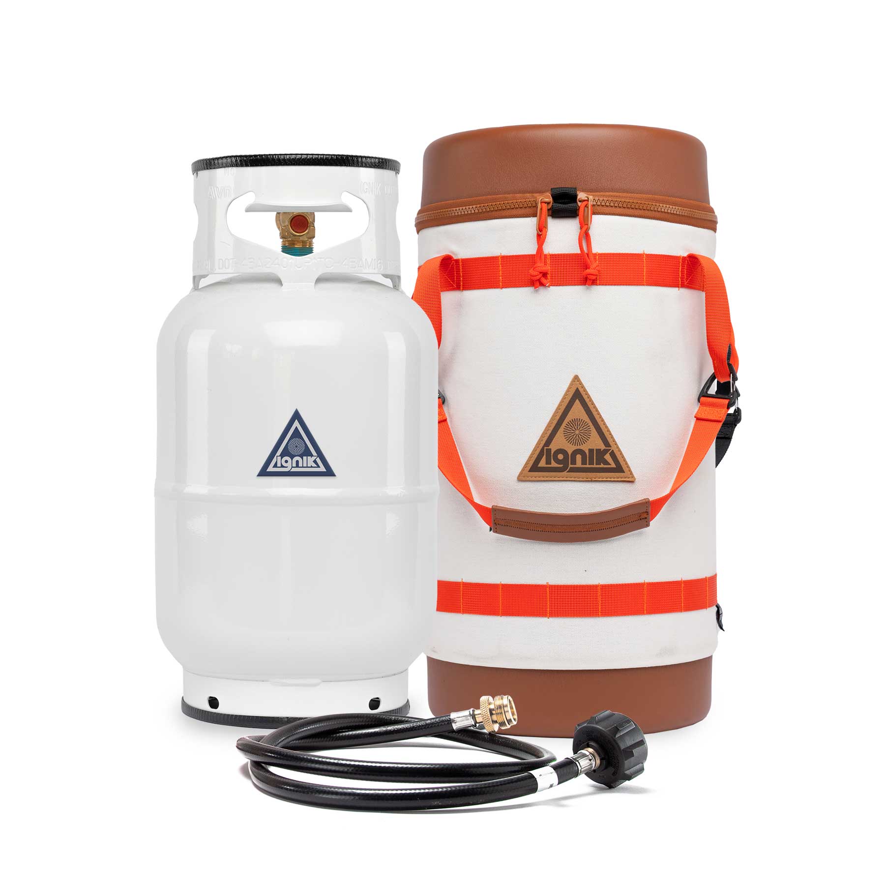 10 lb refillable propane tank with a 2.5-gallon capacity for extended camping trips